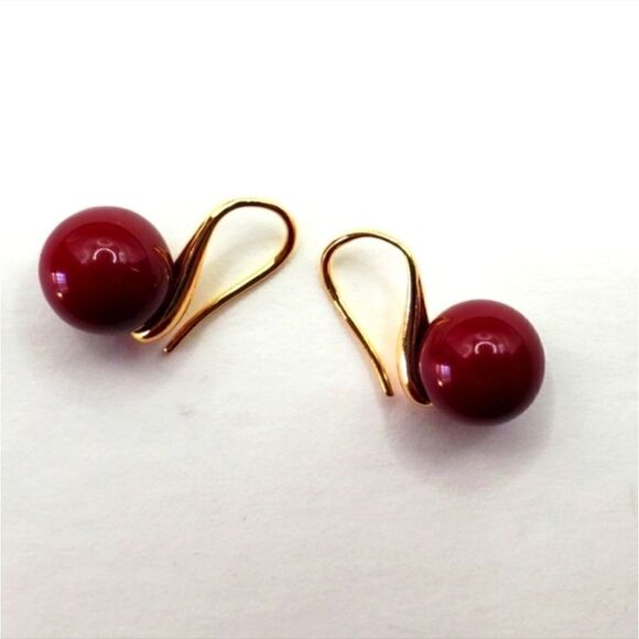 Coral Red South Sea Shell Pearls 14K over Sterling Silver Hook  - Picture 2 of 5